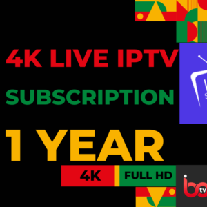 High-quality 4K live IPTV subscription for one year, offering access to thousands of live channels, with buffer-free streaming and premium viewing experience.