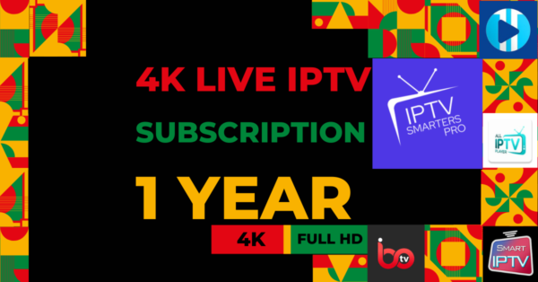 High-quality 4K live IPTV subscription for one year, offering access to thousands of live channels, with buffer-free streaming and premium viewing experience.