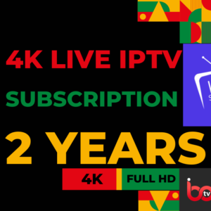 4K live IPTV subscription for 2 years offering HD and 4K quality channels, buffer-free streaming, and reliable service.