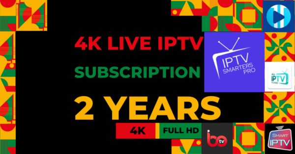 4K live IPTV subscription for 2 years offering HD and 4K quality channels, buffer-free streaming, and reliable service.