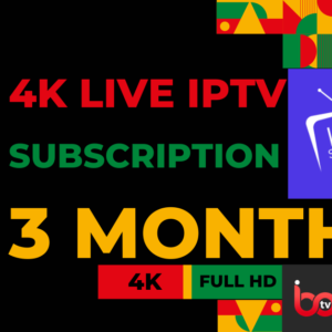 4K live IPTV subscription for 3 months, offering HD and 4K quality streaming with over 35,000 live channels and buffer-free performance.