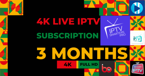 4K live IPTV subscription for 3 months, offering HD and 4K quality streaming with over 35,000 live channels and buffer-free performance.