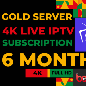 4K Live IPTV Subscription - 6 Months, offering over 35,000 live channels, sports, movies, and more in Ultra HD quality with buffer-free streaming on multiple devices through the GOLD server.